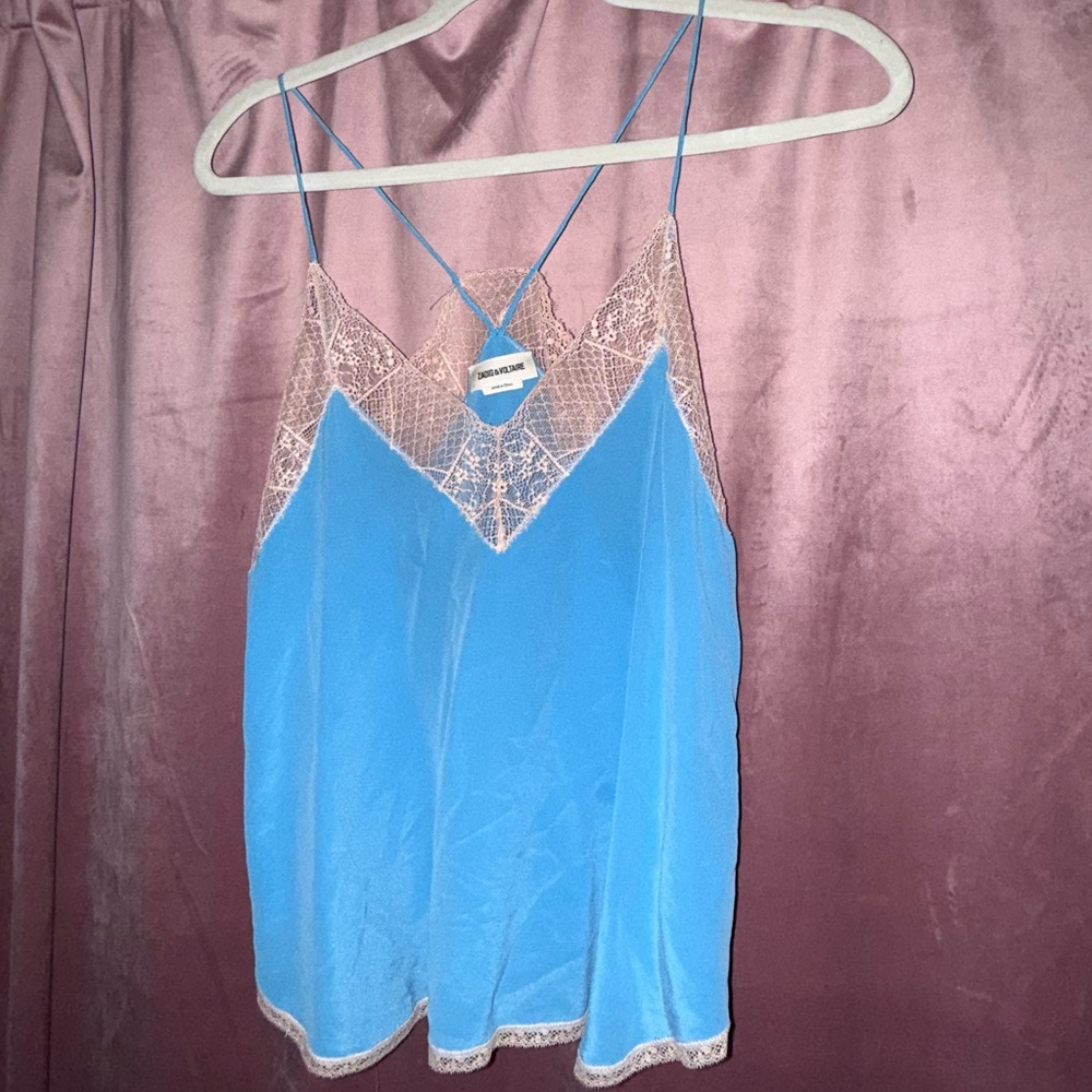 Zadig & Voltaire Sky Blue Cami with Lace Detail